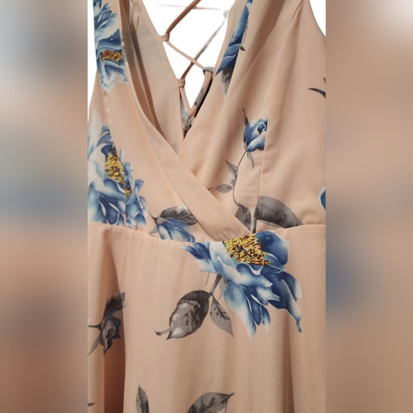 Lulus Garden Walk Blush Pink Floral Print Lace-Up Skater Dress | Woman's S | - Picture 4 of 10